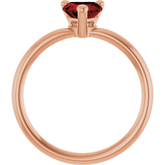 14K Gold Natural Mozambique Garnet Heart Solitaire Ring - Rose Gold - view 8