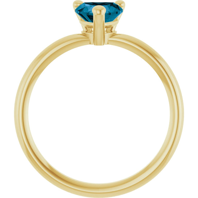 14K Gold Natural London Blue Topaz Heart Solitaire Ring - Yellow Gold - view 7