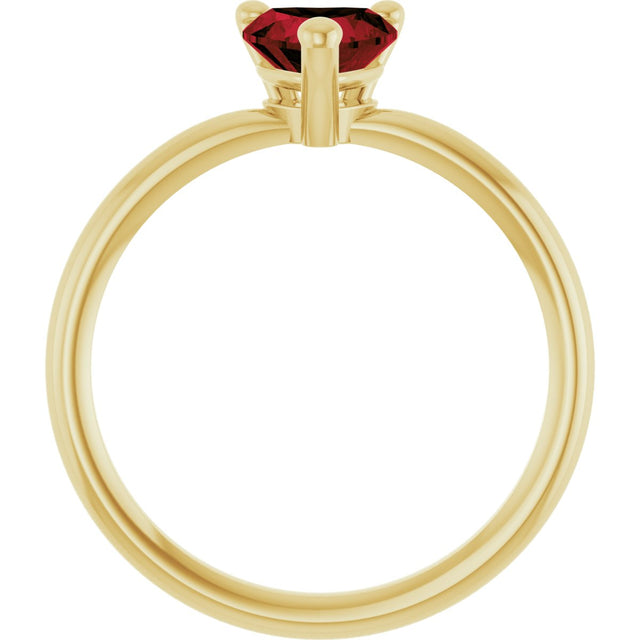 14K Gold Natural Mozambique Garnet Heart Solitaire Ring - Yellow Gold - view 7