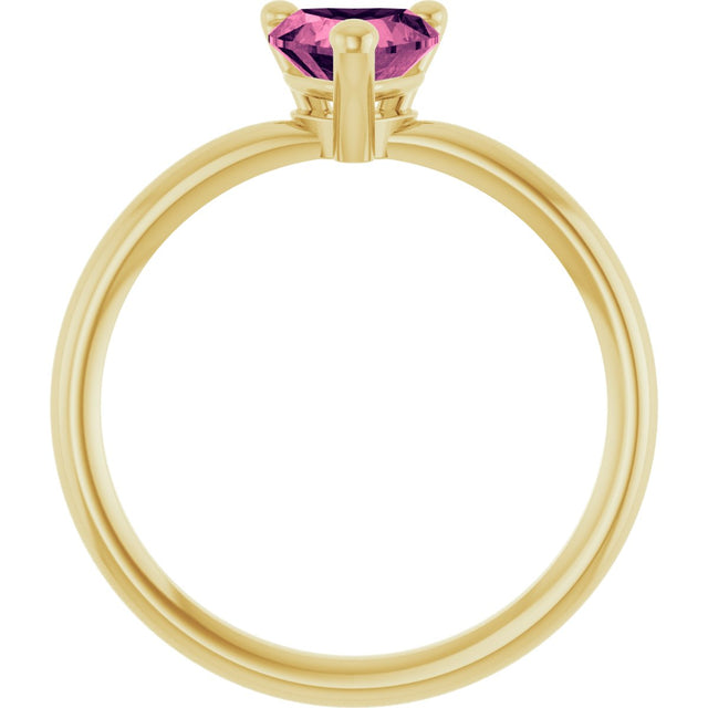 14K Gold Natural Pink Tourmaline Heart Solitaire Ring - Yellow Gold - view 7