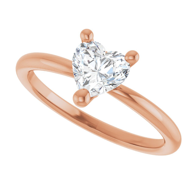 14K Gold Natural White Sapphire Heart Solitaire Ring - Rose Gold - view 12