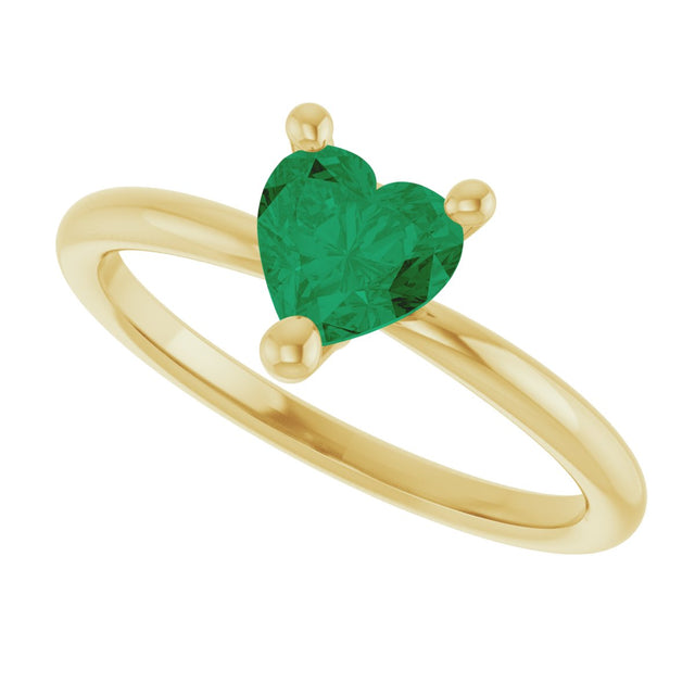 14K Gold Lab-Grown Emerald Heart Solitaire Ring - Yellow Gold - view 10