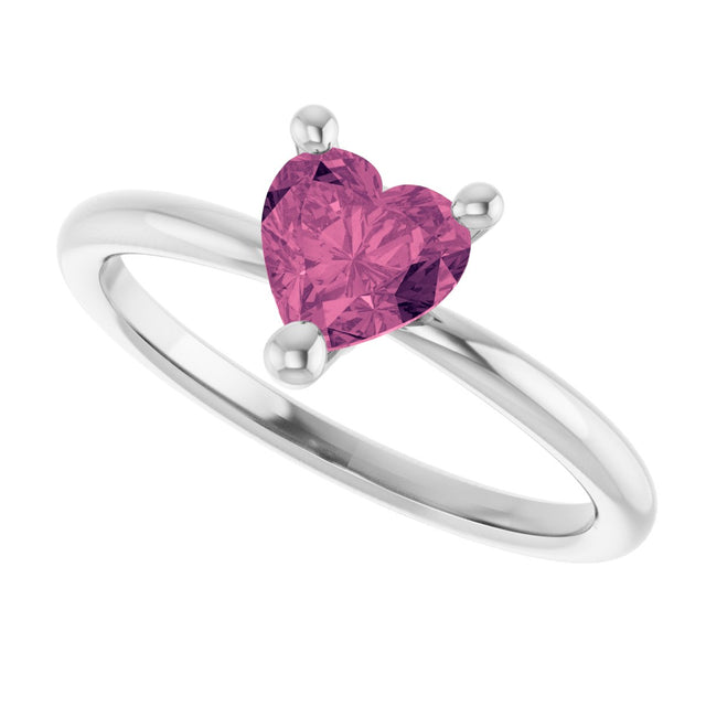 14K Gold Natural Pink Tourmaline Heart Solitaire Ring - White Gold - view 10