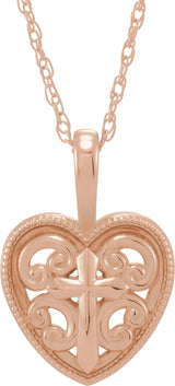 14K Gold Cross and Heart Necklace or Pendant - Rose Gold