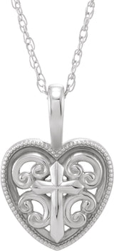 Platinum Cross and Heart Necklace or Pendant