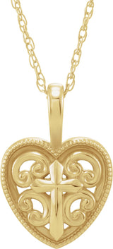 14K Gold Cross and Heart Necklace or Pendant - Yellow Gold