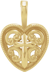 14K Gold Cross and Heart Necklace or Pendant - Yellow Gold