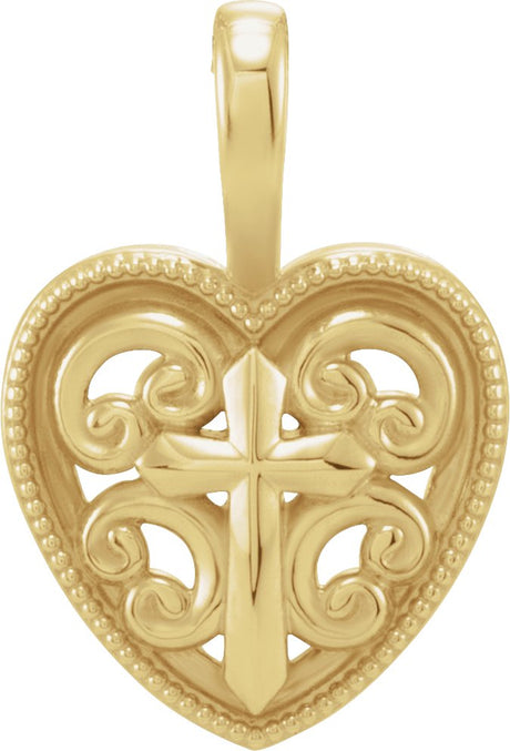 14K Gold Cross and Heart Necklace or Pendant - Yellow Gold