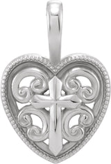14K Gold Cross and Heart Necklace or Pendant - White Gold