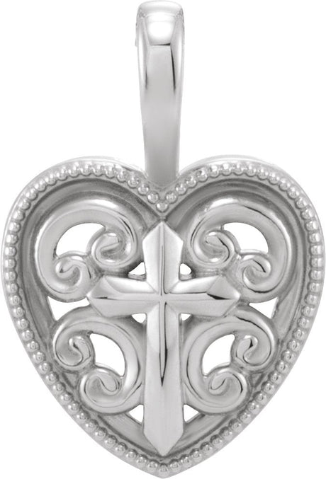 14K Gold Cross and Heart Necklace or Pendant - White Gold