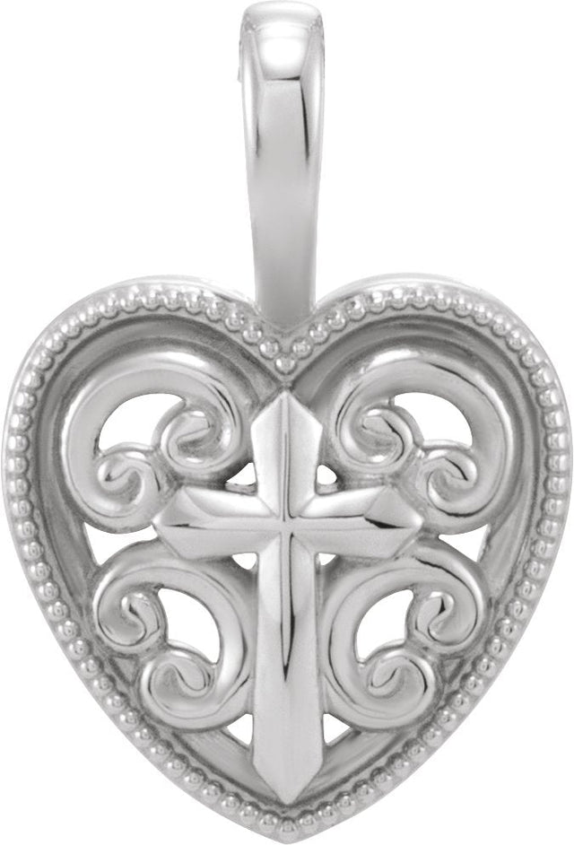 14K Gold Cross and Heart Necklace or Pendant - White Gold