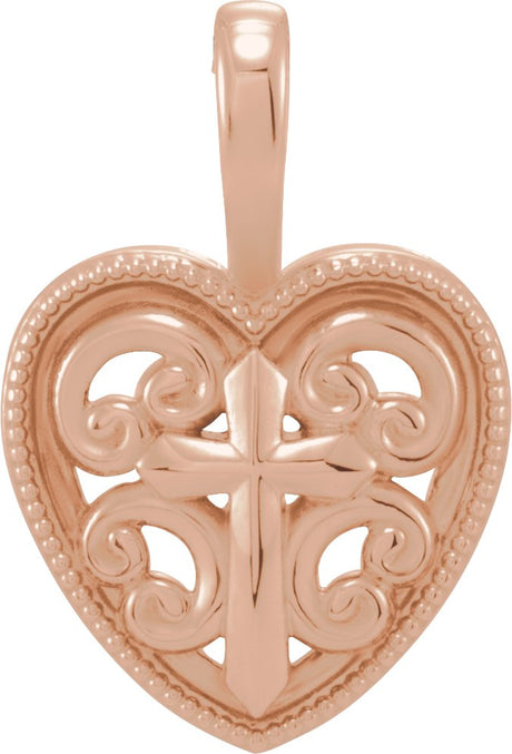 14K Gold Cross and Heart Necklace or Pendant - Rose Gold