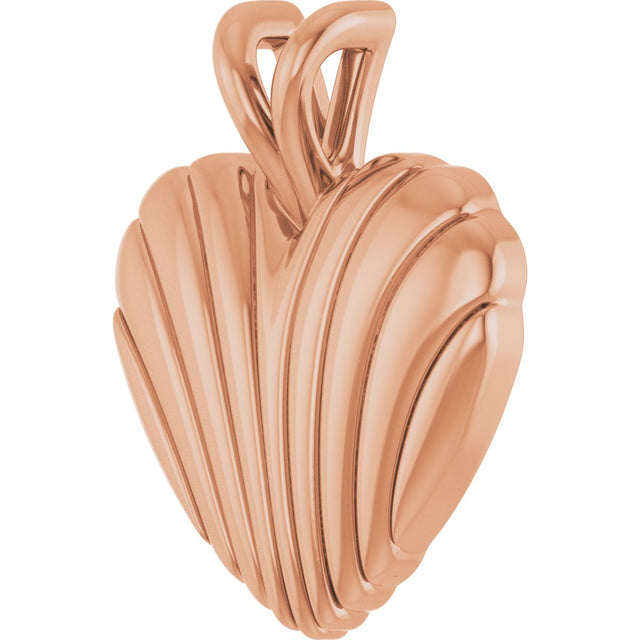 14K Gold Ribbed Heart Necklace or Pendant - Rose Gold - view 2