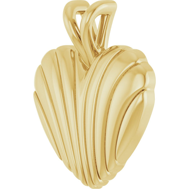 14K Gold Ribbed Heart Necklace or Pendant - Yellow Gold - view 2