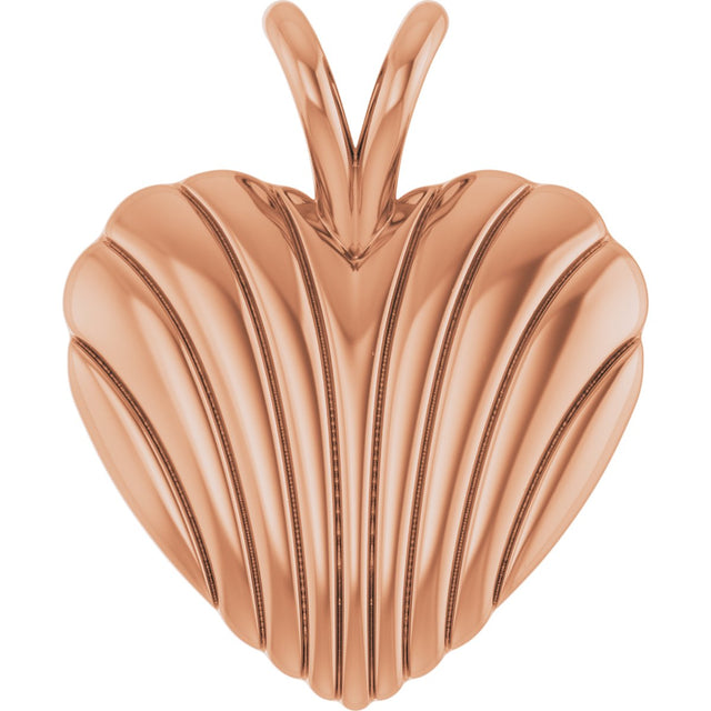 14K Gold Ribbed Heart Necklace or Pendant - Rose Gold