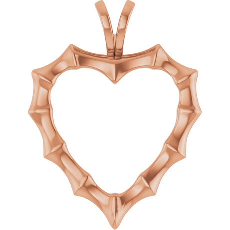 14K Gold Bamboo Heart Necklace & Pendant - Rose Gold