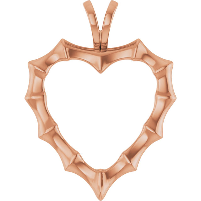 14K Gold Bamboo Heart Necklace & Pendant - Rose Gold