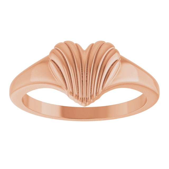 14K Gold Ribbed Heart Ring - Rose Gold - view 3
