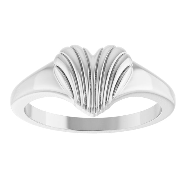 Platinum Ribbed Heart Ring - view 3