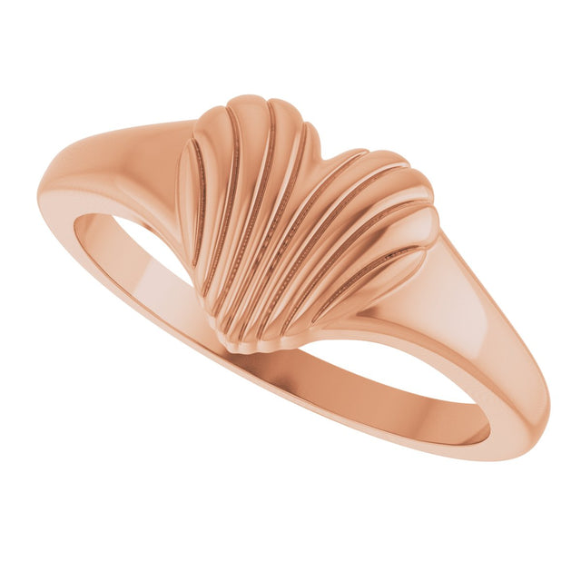 14K Gold Ribbed Heart Ring - Rose Gold - view 5