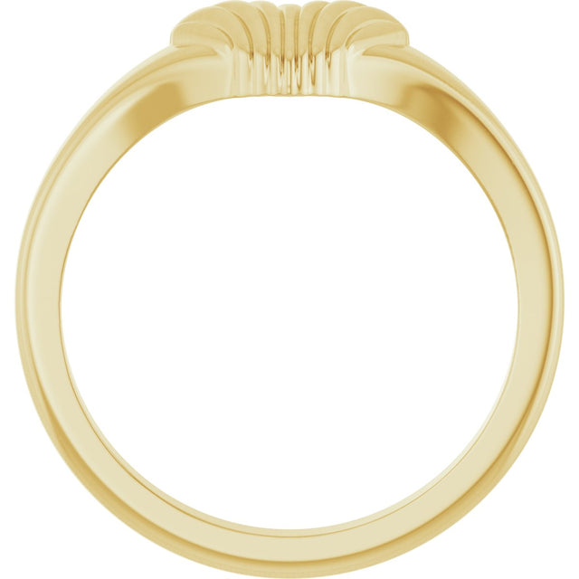 14K Gold Ribbed Heart Ring - Yellow Gold - view 2