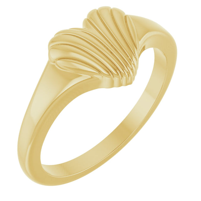 14K Gold Ribbed Heart Ring - Yellow Gold