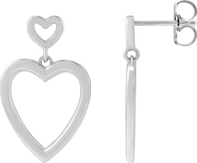 14K Gold Heart Earrings – 21.81x13.58mm - White Gold