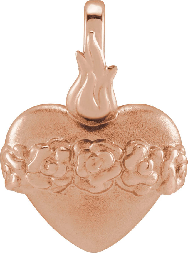 14K Gold Immaculate Heart Of Mary Pendant - Rose Gold