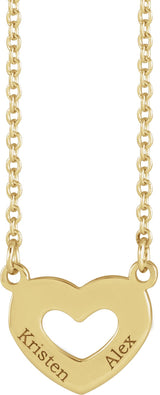 14K Gold Engravable Family Heart Necklace - Yellow Gold - view 3