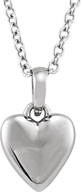 14K Gold Puffed Heart Necklace or Pendant – 11.75x6.79mm - White Gold