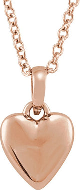 14K Gold Puffed Heart Necklace or Pendant – 11.75x6.79mm - Rose Gold