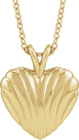 14K Gold Ribbed Heart Necklace or Pendant - Yellow Gold