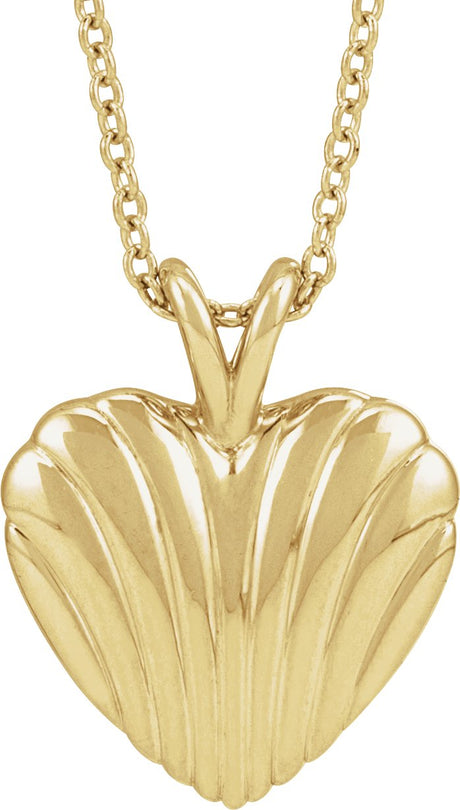 14K Gold Ribbed Heart Necklace or Pendant - Yellow Gold