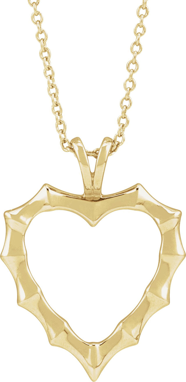 14K Gold Bamboo Heart Necklace & Pendant - Yellow Gold