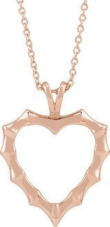 14K Gold Bamboo Heart Necklace & Pendant - Rose Gold
