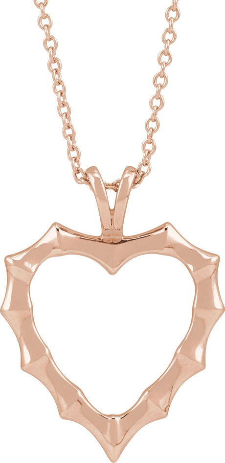 14K Gold Bamboo Heart Necklace & Pendant - Rose Gold