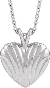 Platinum Ribbed Heart Necklace or Pendant