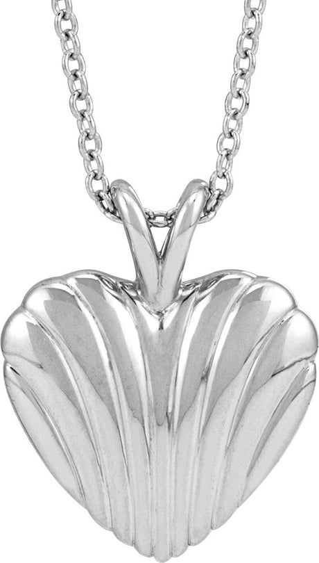 Platinum Ribbed Heart Necklace or Pendant