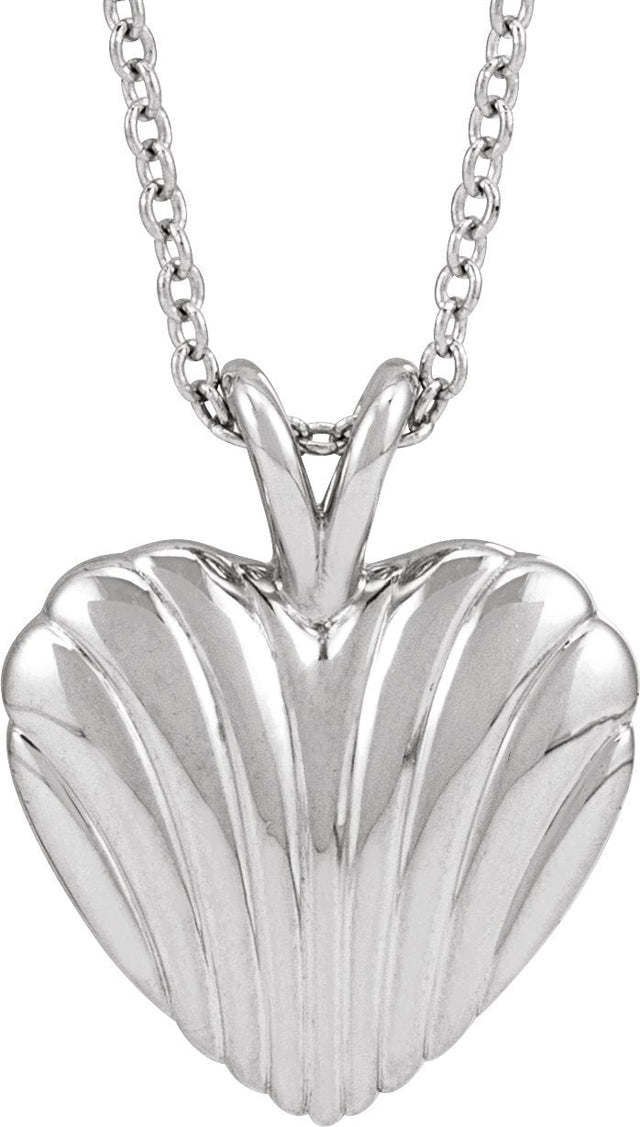 14K Gold Ribbed Heart Necklace or Pendant - White Gold