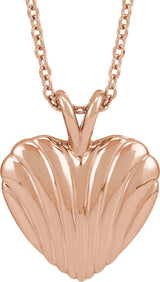 14K Gold Ribbed Heart Necklace or Pendant - Rose Gold