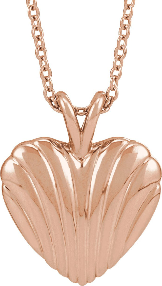 14K Gold Ribbed Heart Necklace or Pendant - Rose Gold