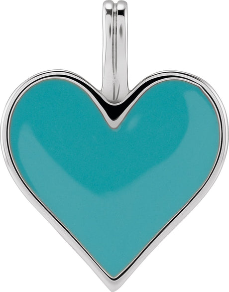 14K Gold Enamel Heart Necklace or Pendant - White Gold
