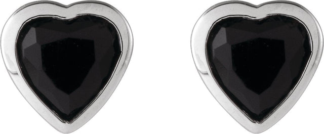 Platinum Natural Black Onyx Heart Bezel-Set Stud Earrings - view 4