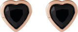 14K Gold Natural Black Onyx Heart Bezel-Set Stud Earrings - Rose Gold - view 4
