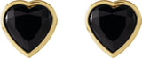 14K Gold Natural Black Onyx Heart Bezel-Set Stud Earrings - Yellow Gold - view 4