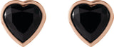 14K Gold Natural Black Onyx Heart Bezel-Set Stud Earrings - Rose Gold - view 4