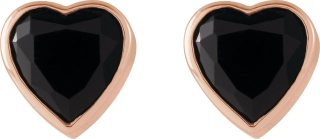 14K Gold Natural Black Onyx Heart Bezel-Set Stud Earrings - Rose Gold - view 5