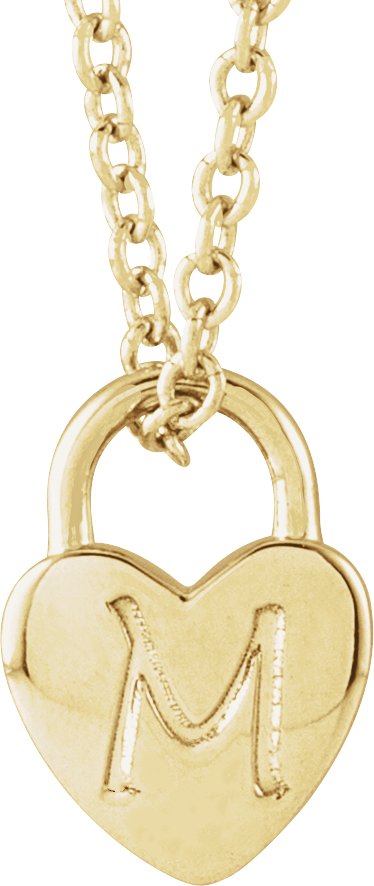 14K Gold Engravable Heart Lock Necklace or Pendant - Yellow Gold - view 7