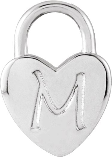 14K Gold Engravable Heart Lock Necklace or Pendant - White Gold - view 8