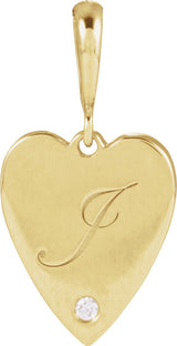 14K Gold Round Natural Diamond Engravable Accented Heart Necklace or Pendant - Yellow Gold - view 6